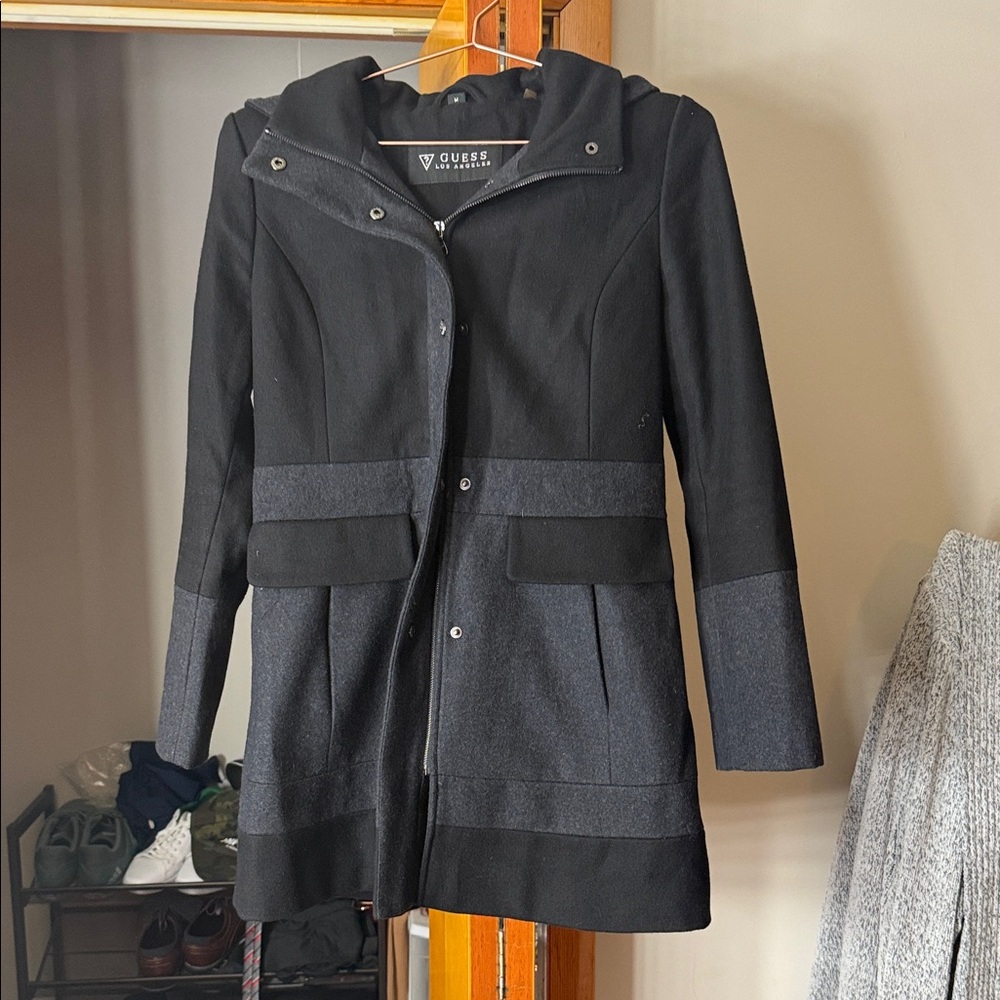 Guess Black and Gray Trench Coat